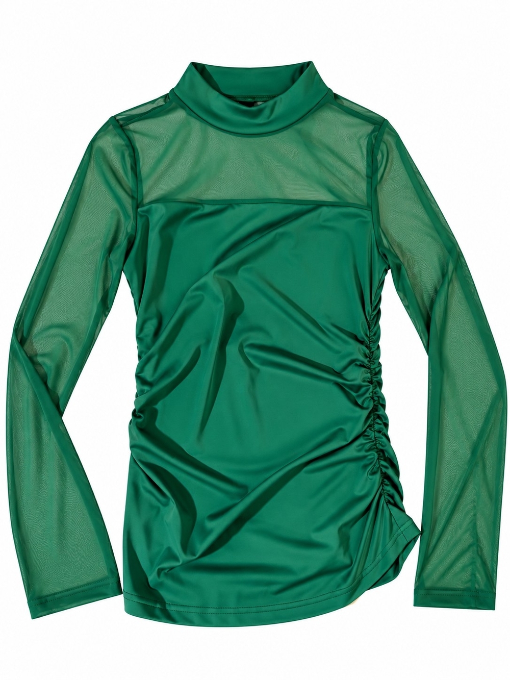 Emerald Green Ruched Long Sleeve Mock Neck Top đź’š